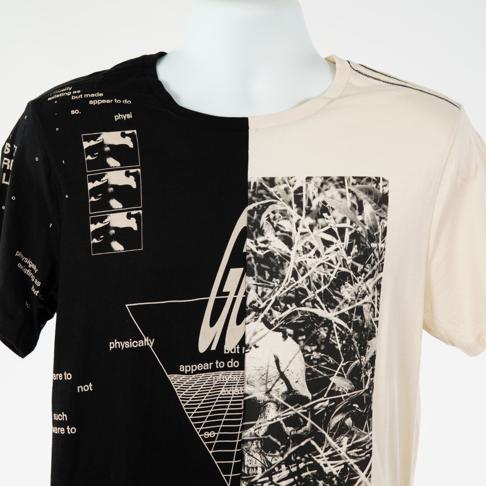 Guess SMART Graphic T-Shirt Mens Medium Black Cream Organic Cotton Short Sleeve